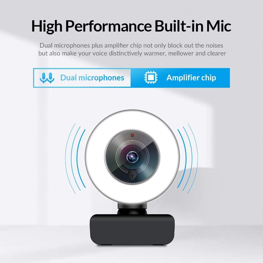 2K / 1080P HD Webcam Built in Adjustable Ring Light and Mic